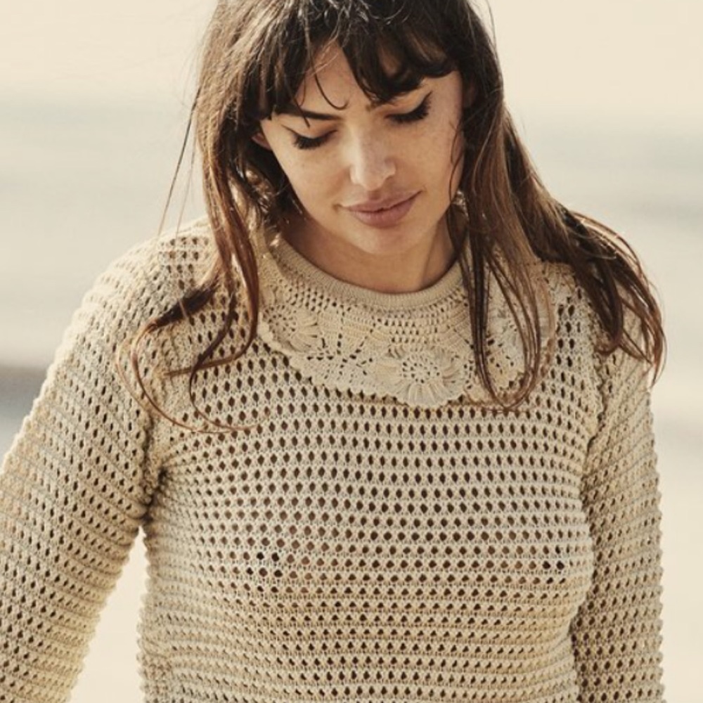 Down open crochet Talia sweater NWT size small